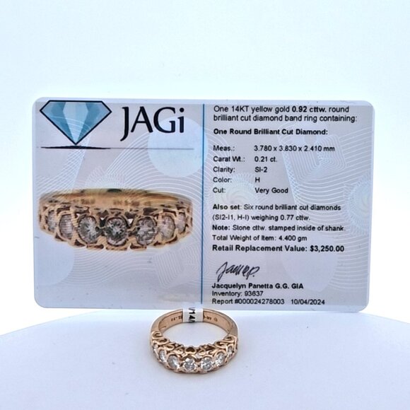 14K Yellow Gold Heart Scroll .92TCW 7 Diamond Band Ring Size 6.75 - Picture 14 of 16